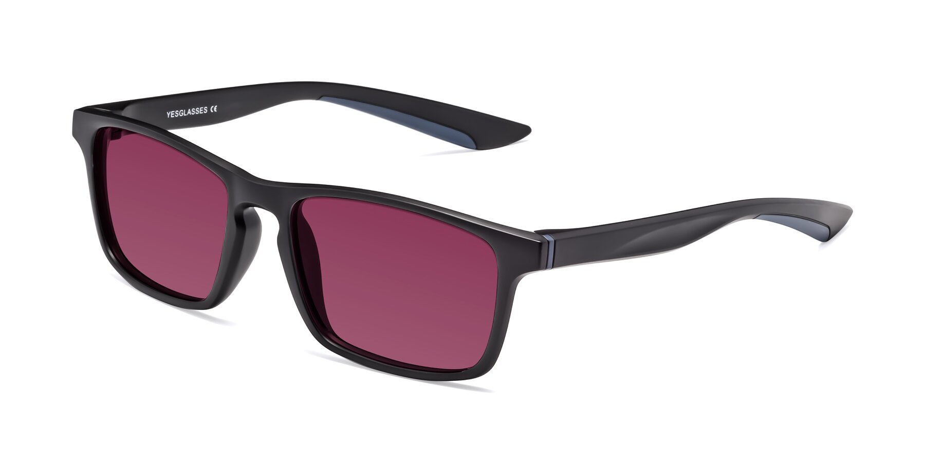 Angle of Passion in Matte Black-Blue with Wine Tinted Lenses