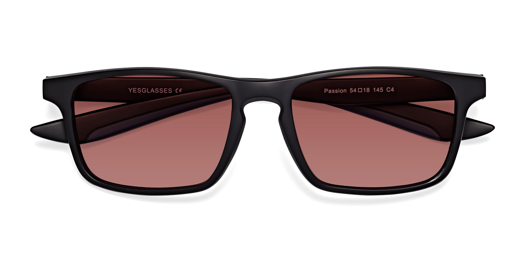 Folded Front of Passion in Matte Black-Blue with Garnet Tinted Lenses