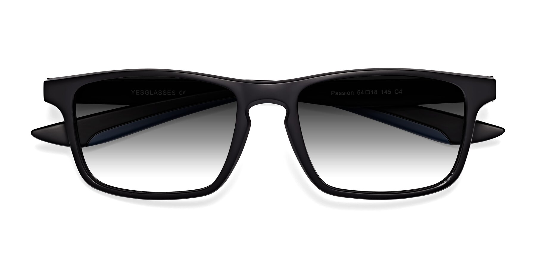 Folded Front of Passion in Matte Black-Blue with Gray Gradient Lenses