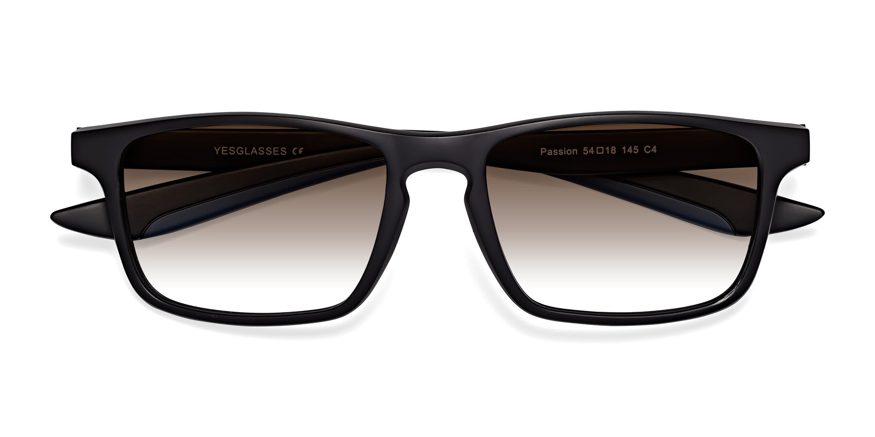 Folded Front of Passion in Matte Black-Blue with Brown Gradient Lenses