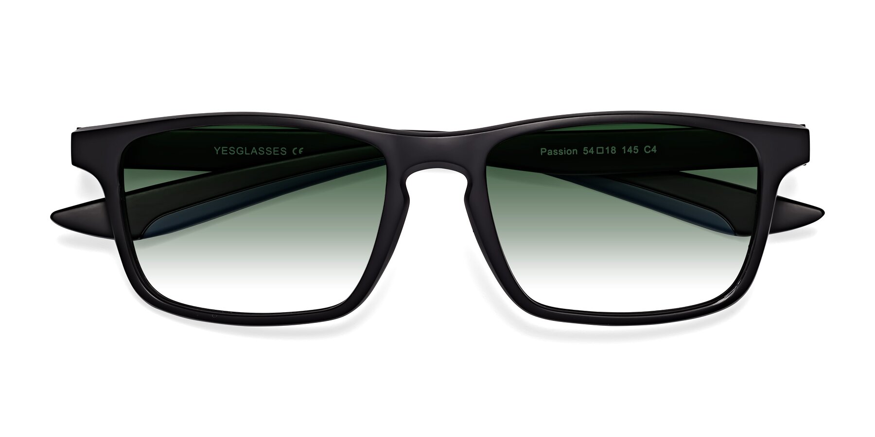Folded Front of Passion in Matte Black-Blue with Green Gradient Lenses
