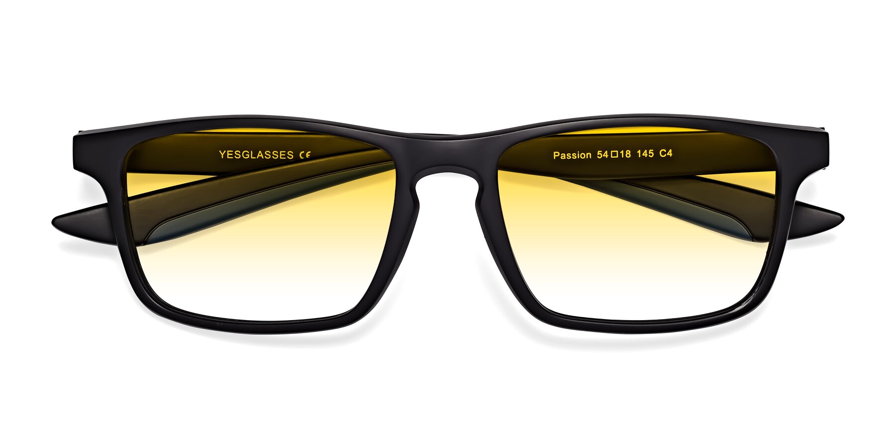 Folded Front of Passion in Matte Black-Blue with Yellow Gradient Lenses