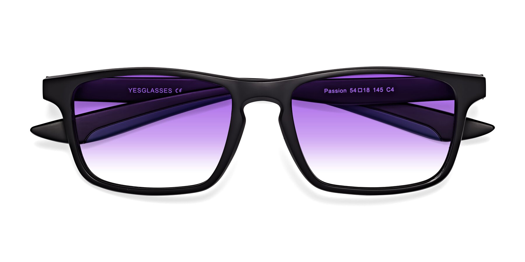 Folded Front of Passion in Matte Black-Blue with Purple Gradient Lenses