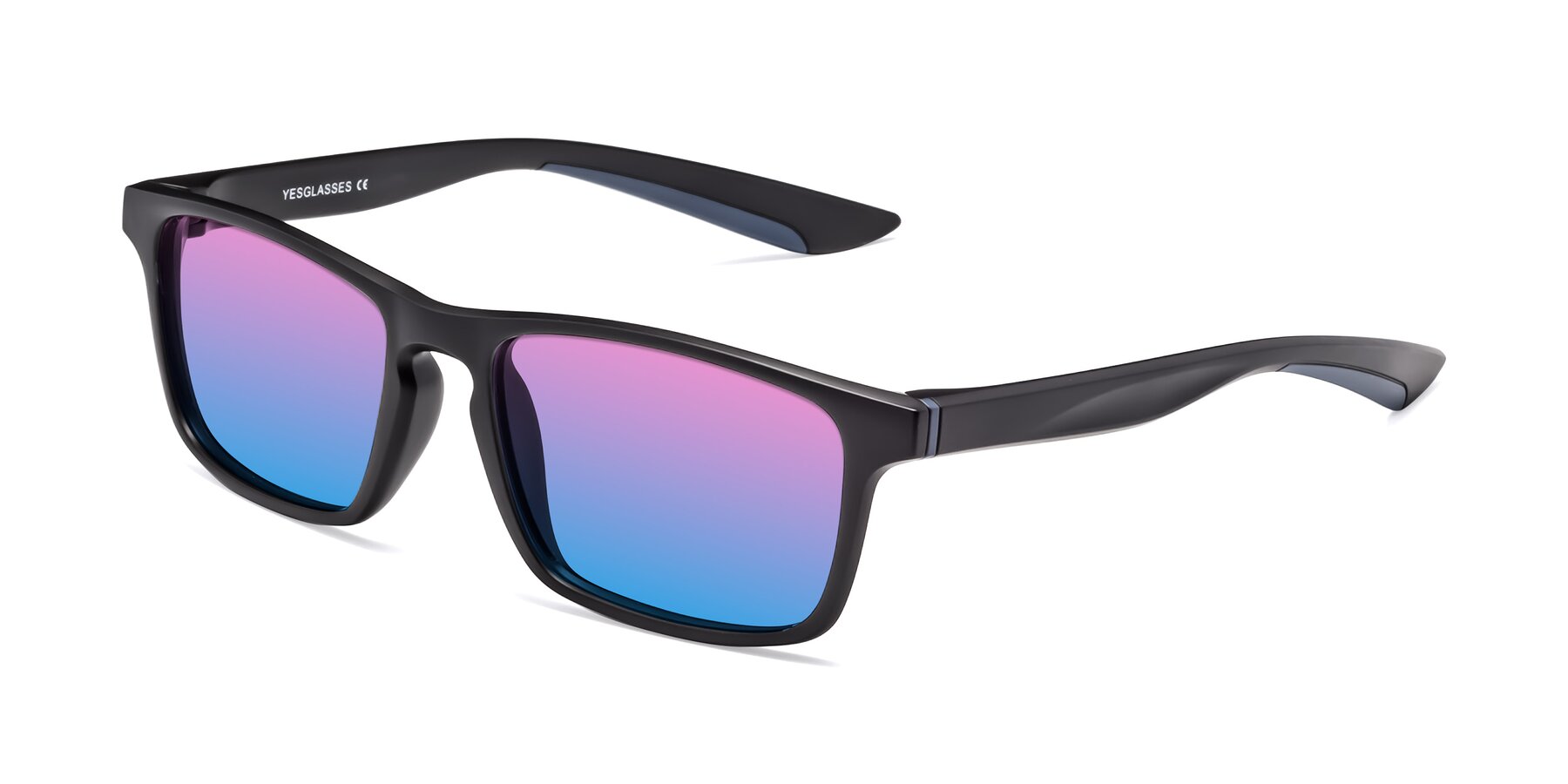 Angle of Passion in Matte Black-Blue with Pink / Blue Gradient Lenses
