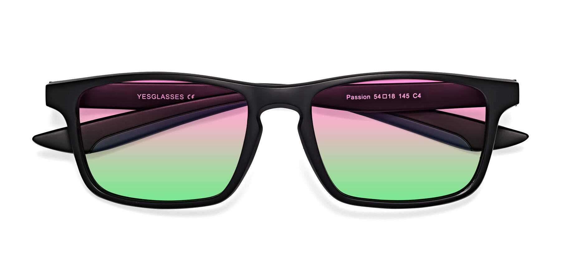 Folded Front of Passion in Matte Black-Blue with Pink / Green Gradient Lenses