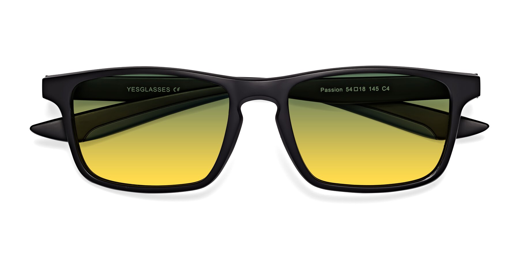 Folded Front of Passion in Matte Black-Blue with Green / Yellow Gradient Lenses
