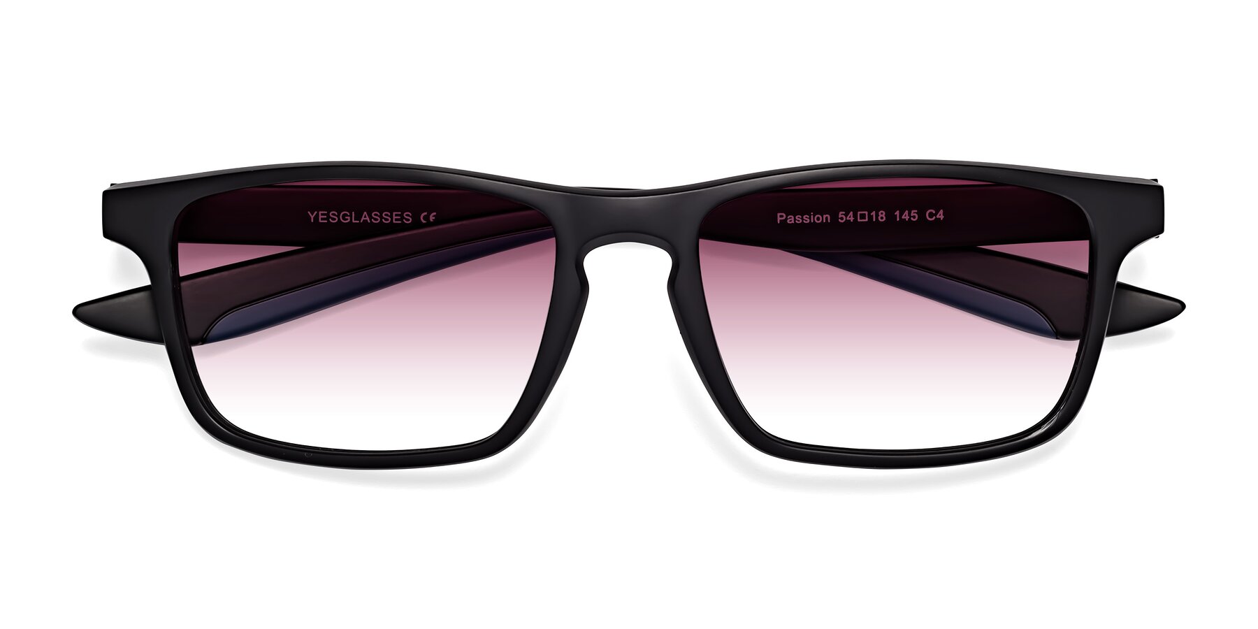 Folded Front of Passion in Matte Black-Blue with Wine Gradient Lenses