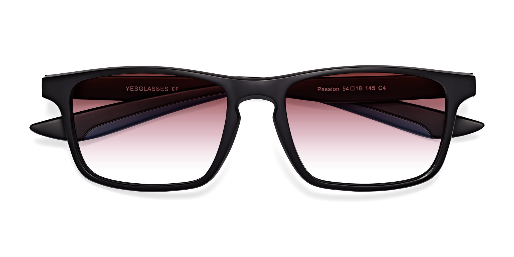 Folded Front of Passion in Matte Black-Blue with Garnet Gradient Lenses