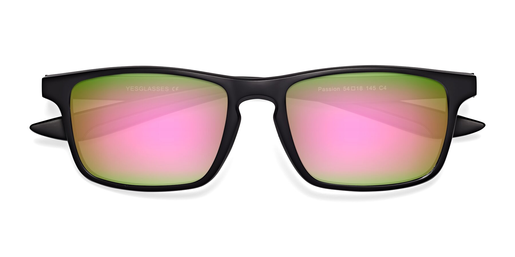 Folded Front of Passion in Matte Black-Blue with Pink Mirrored Lenses