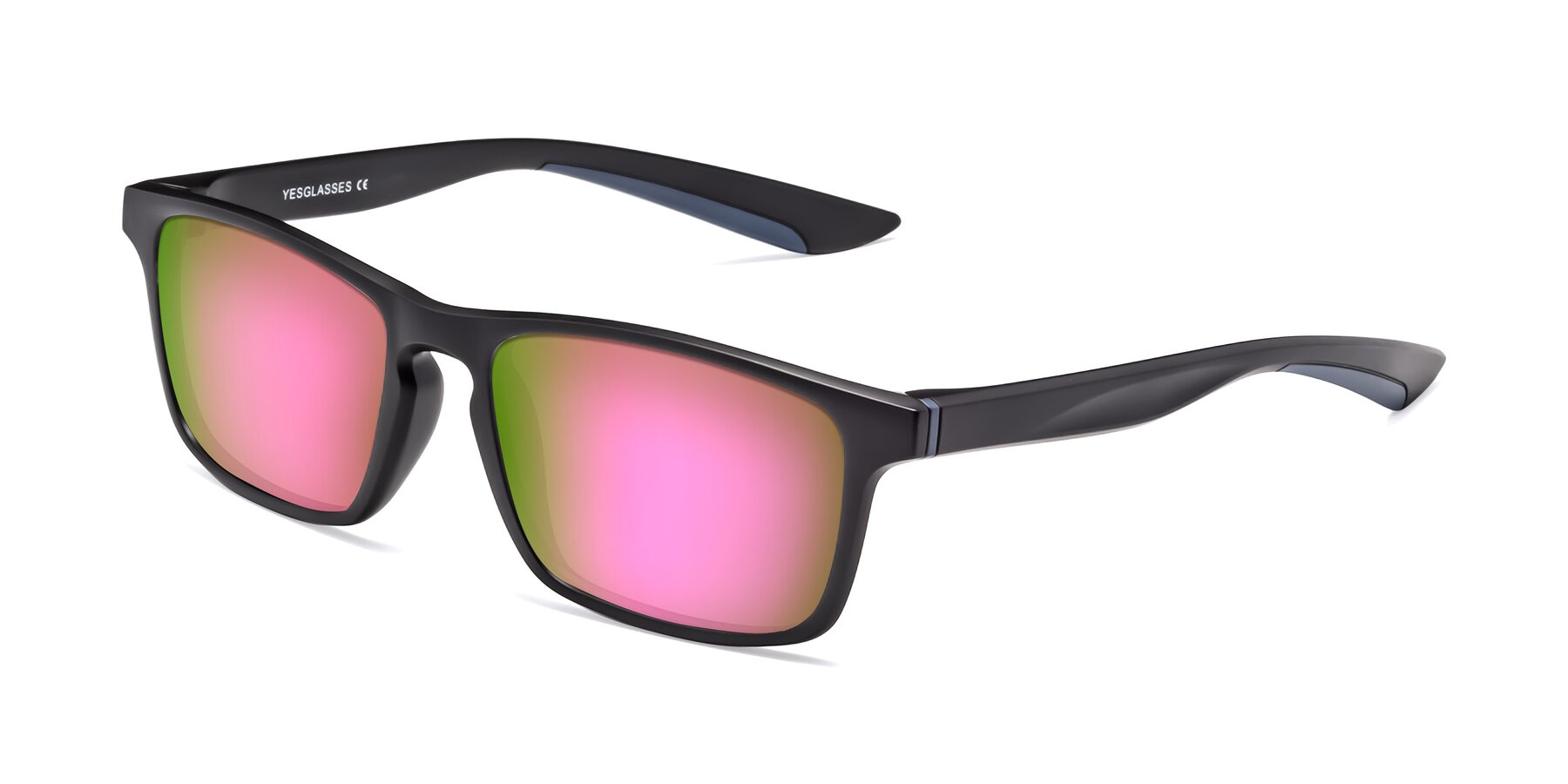 Angle of Passion in Matte Black-Blue with Pink Mirrored Lenses