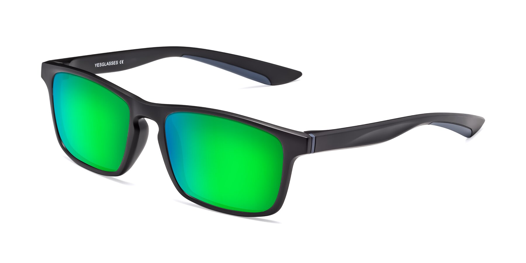 Angle of Passion in Matte Black-Blue with Green Mirrored Lenses