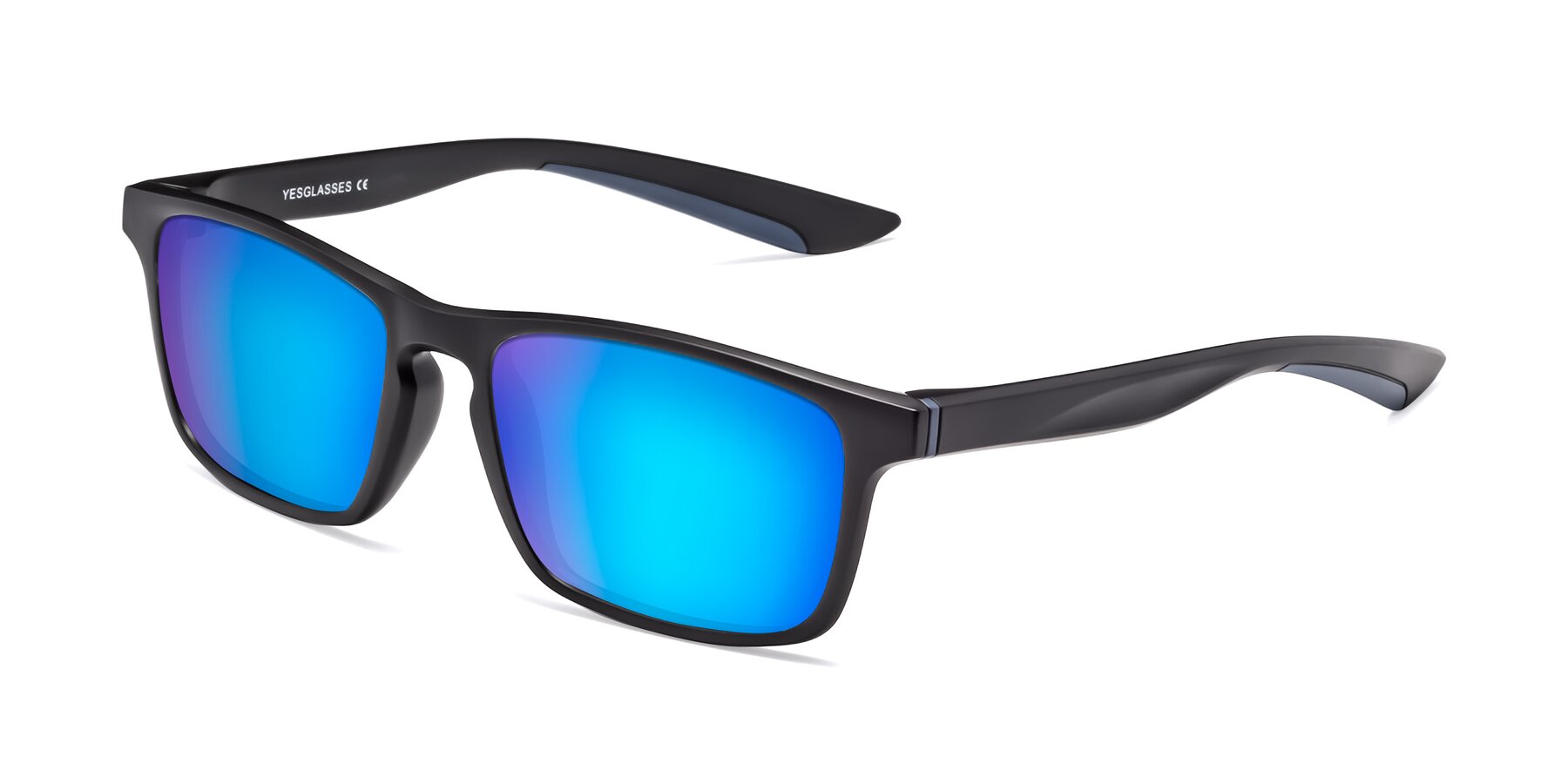 Angle of Passion in Matte Black-Blue with Blue Mirrored Lenses
