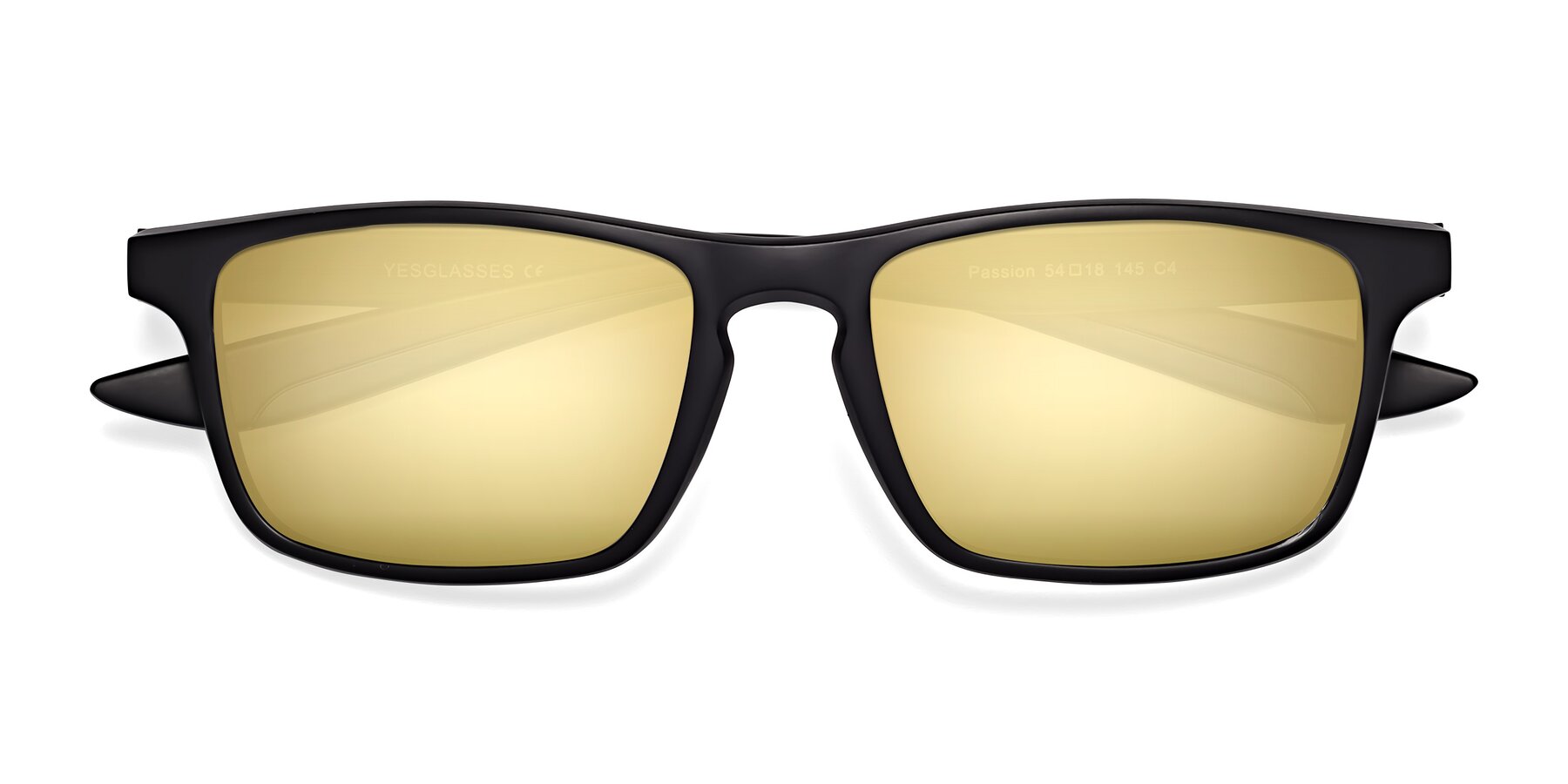 Folded Front of Passion in Matte Black-Blue with Gold Mirrored Lenses