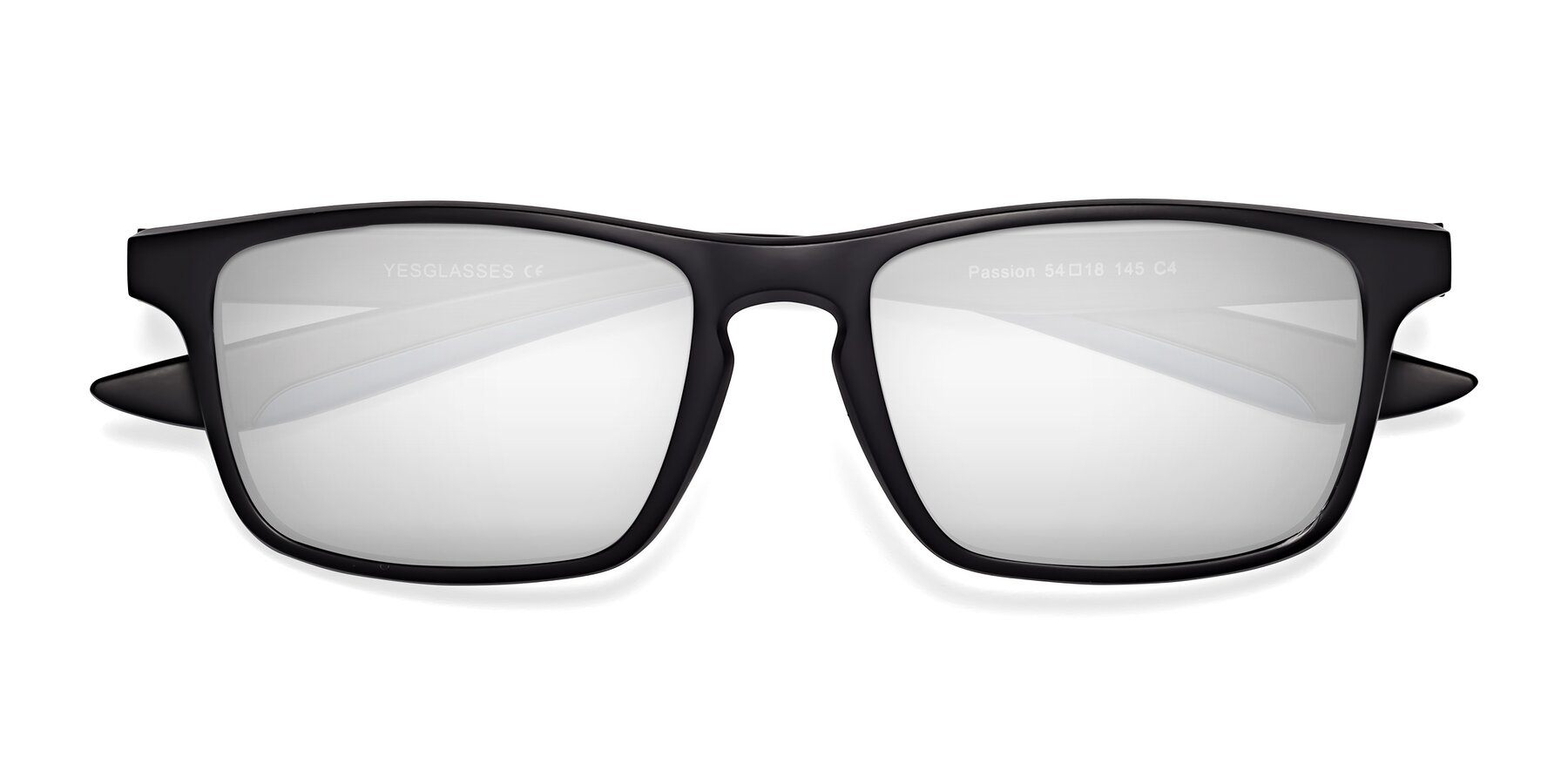 Folded Front of Passion in Matte Black-Blue with Silver Mirrored Lenses