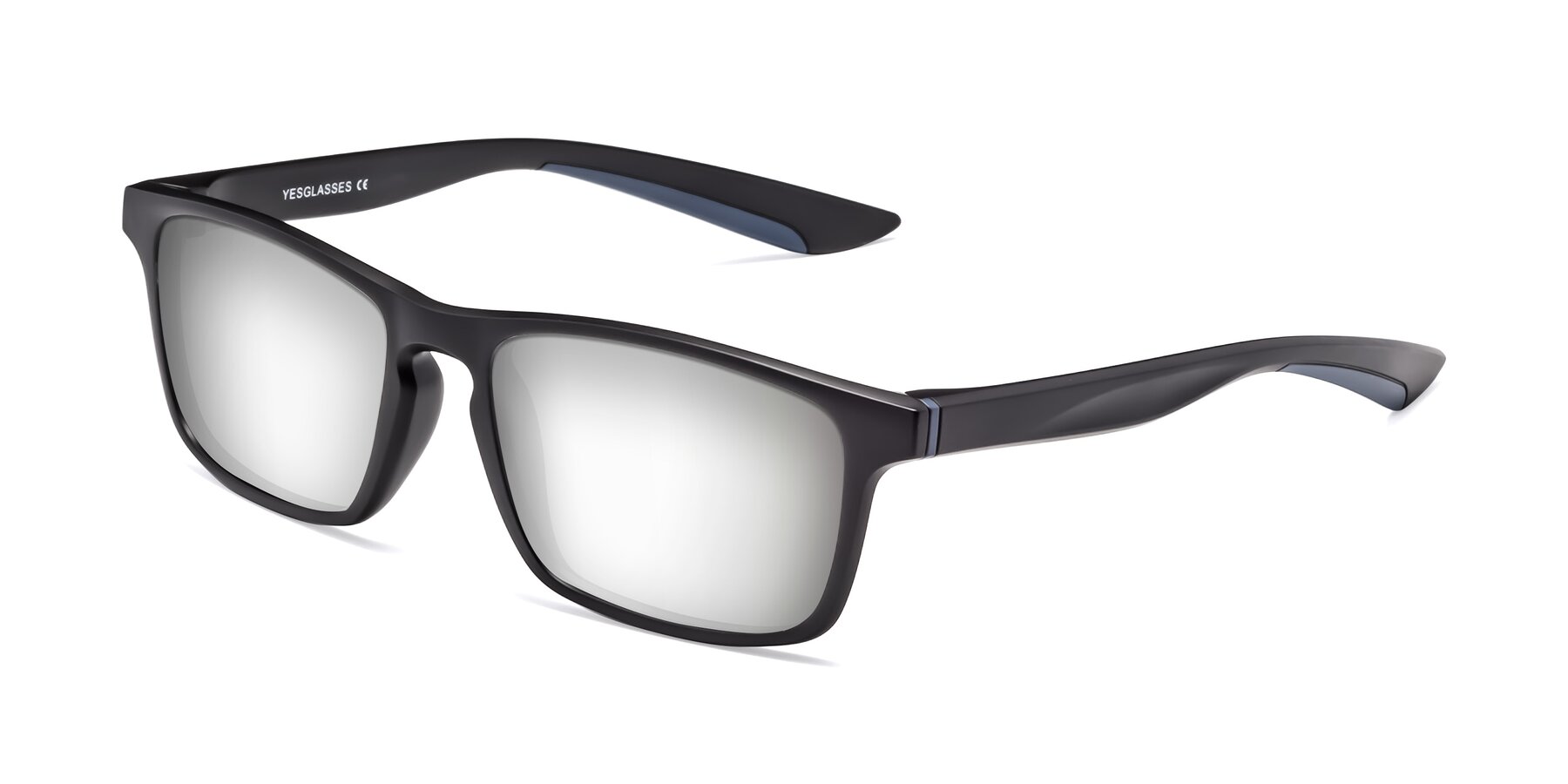 Angle of Passion in Matte Black-Blue with Silver Mirrored Lenses