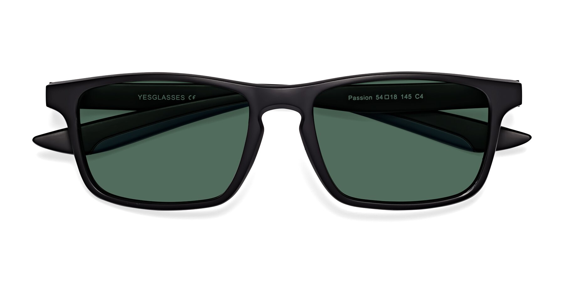 Folded Front of Passion in Matte Black-Blue with Green Polarized Lenses