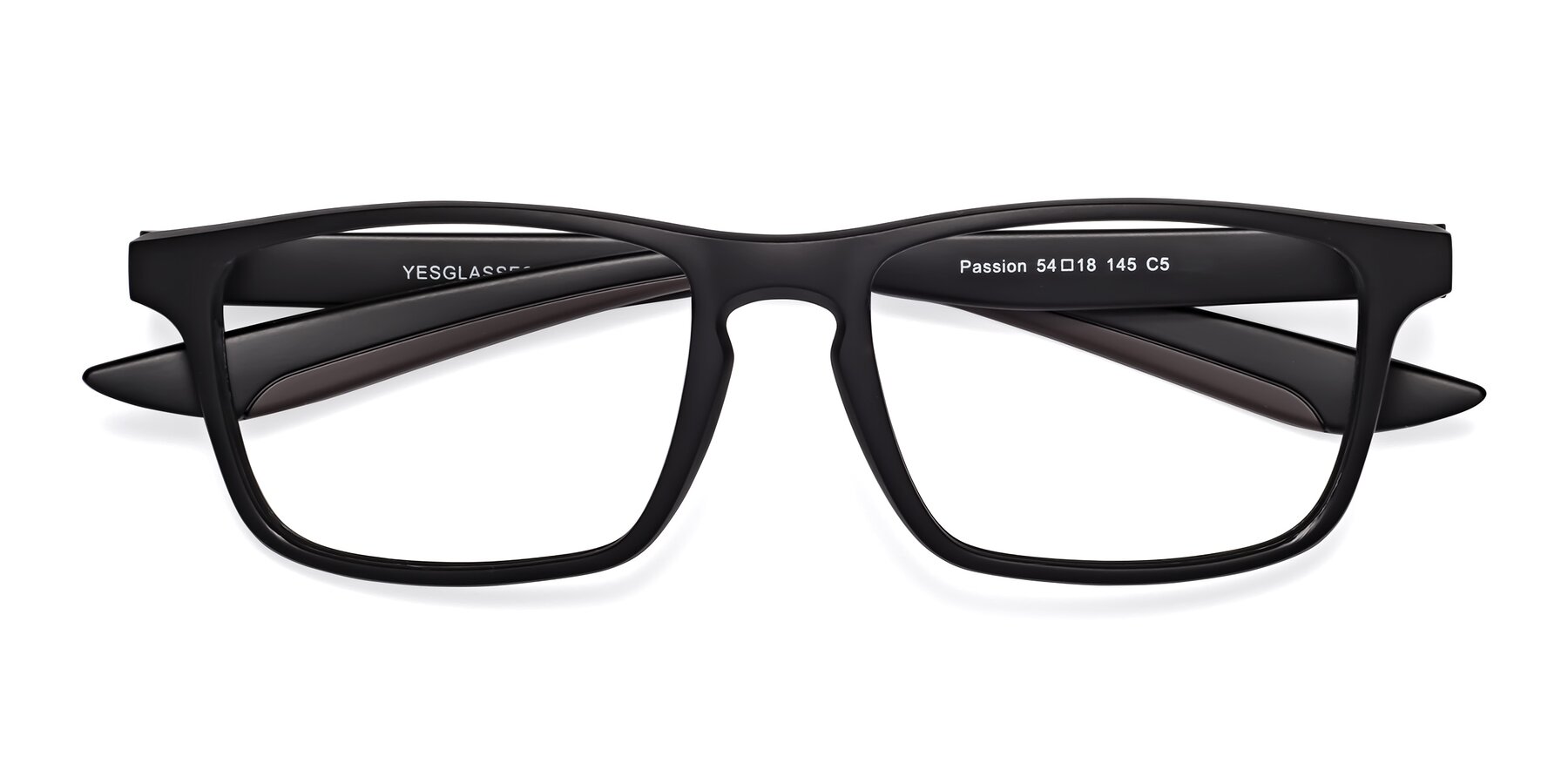 Folded Front of Passion in Matte Black-Coffee with Clear Reading Eyeglass Lenses
