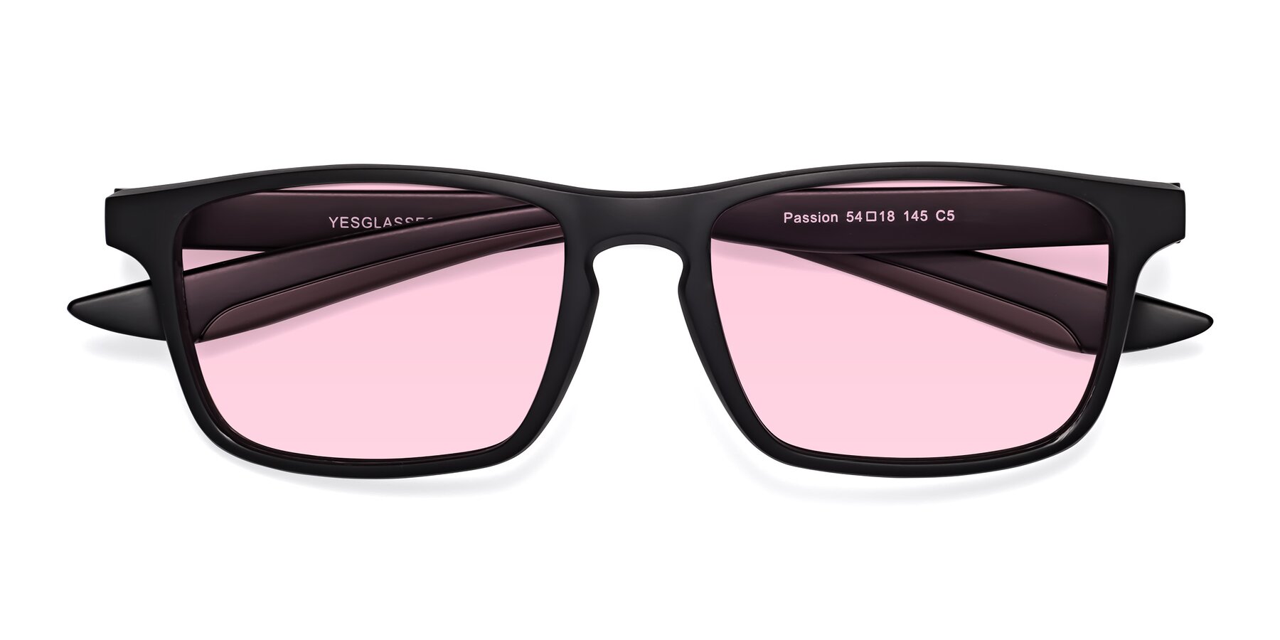 Folded Front of Passion in Matte Black-Coffee with Light Pink Tinted Lenses