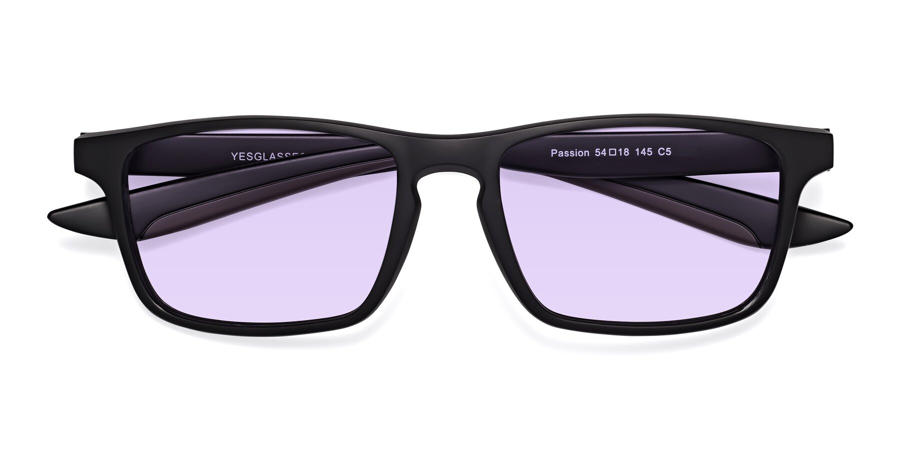 Folded Front of Passion in Matte Black-Coffee with Light Purple Tinted Lenses