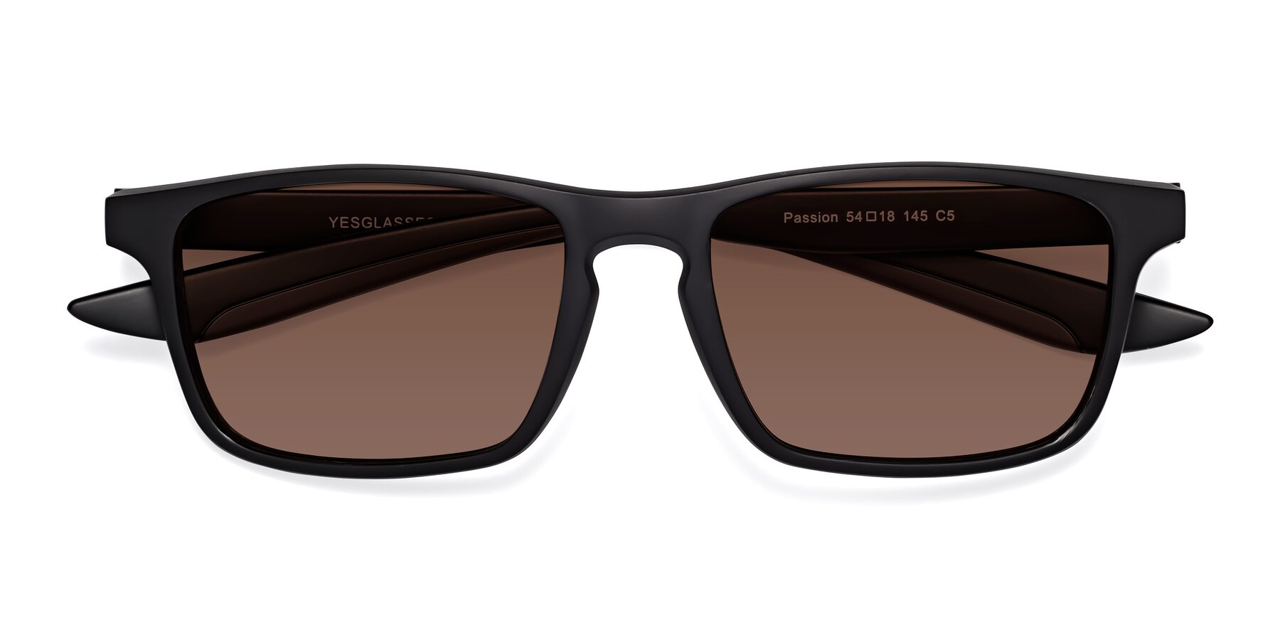 Folded Front of Passion in Matte Black-Coffee with Brown Tinted Lenses