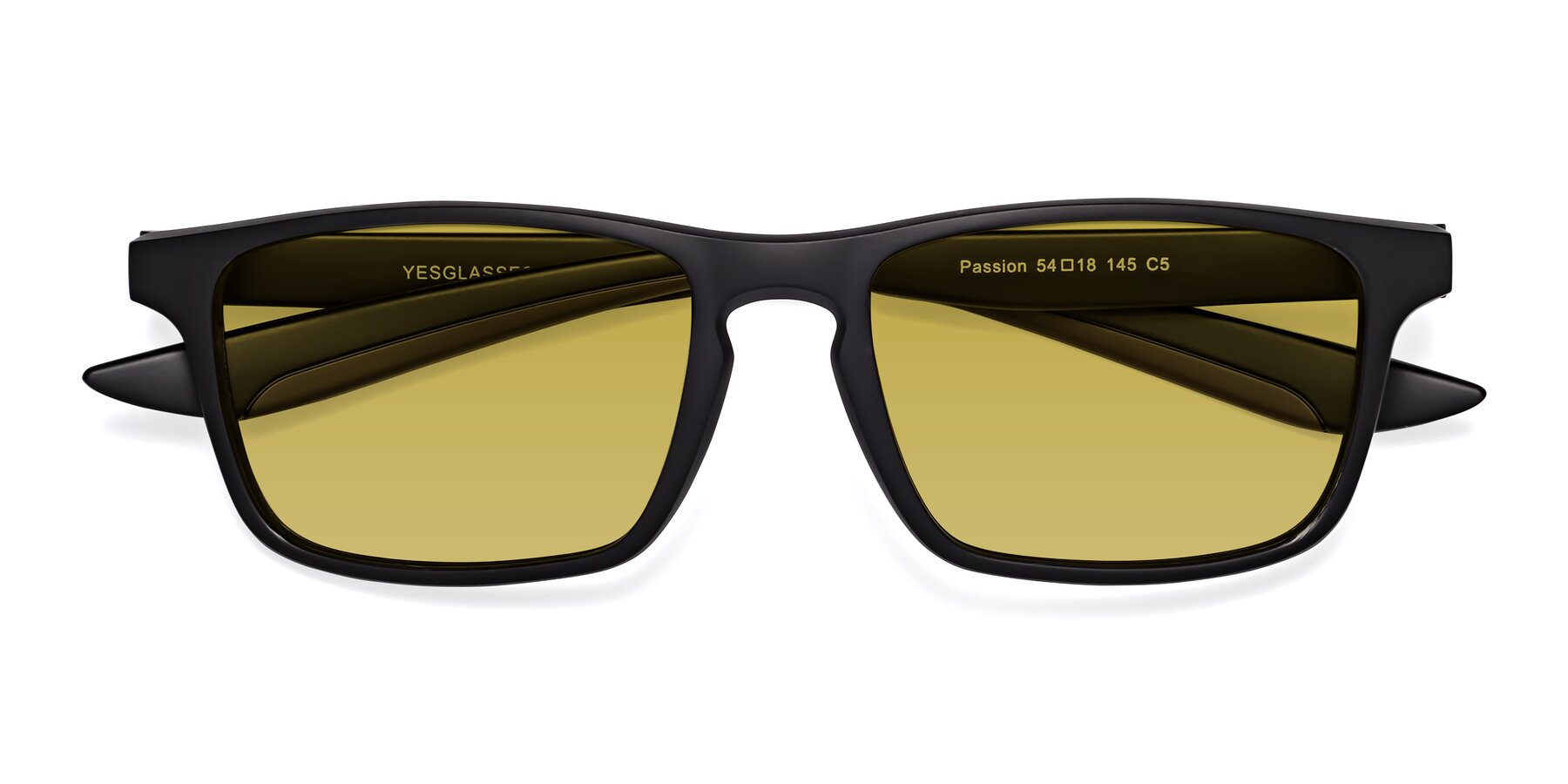 Folded Front of Passion in Matte Black-Coffee with Champagne Tinted Lenses