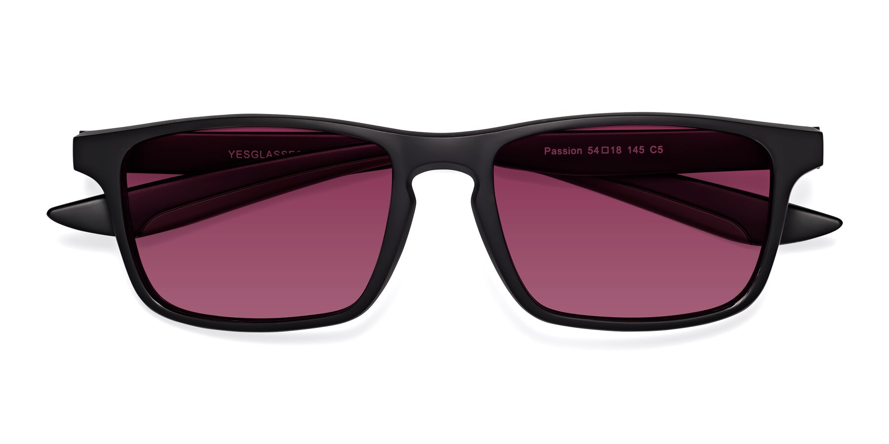 Folded Front of Passion in Matte Black-Coffee with Wine Tinted Lenses