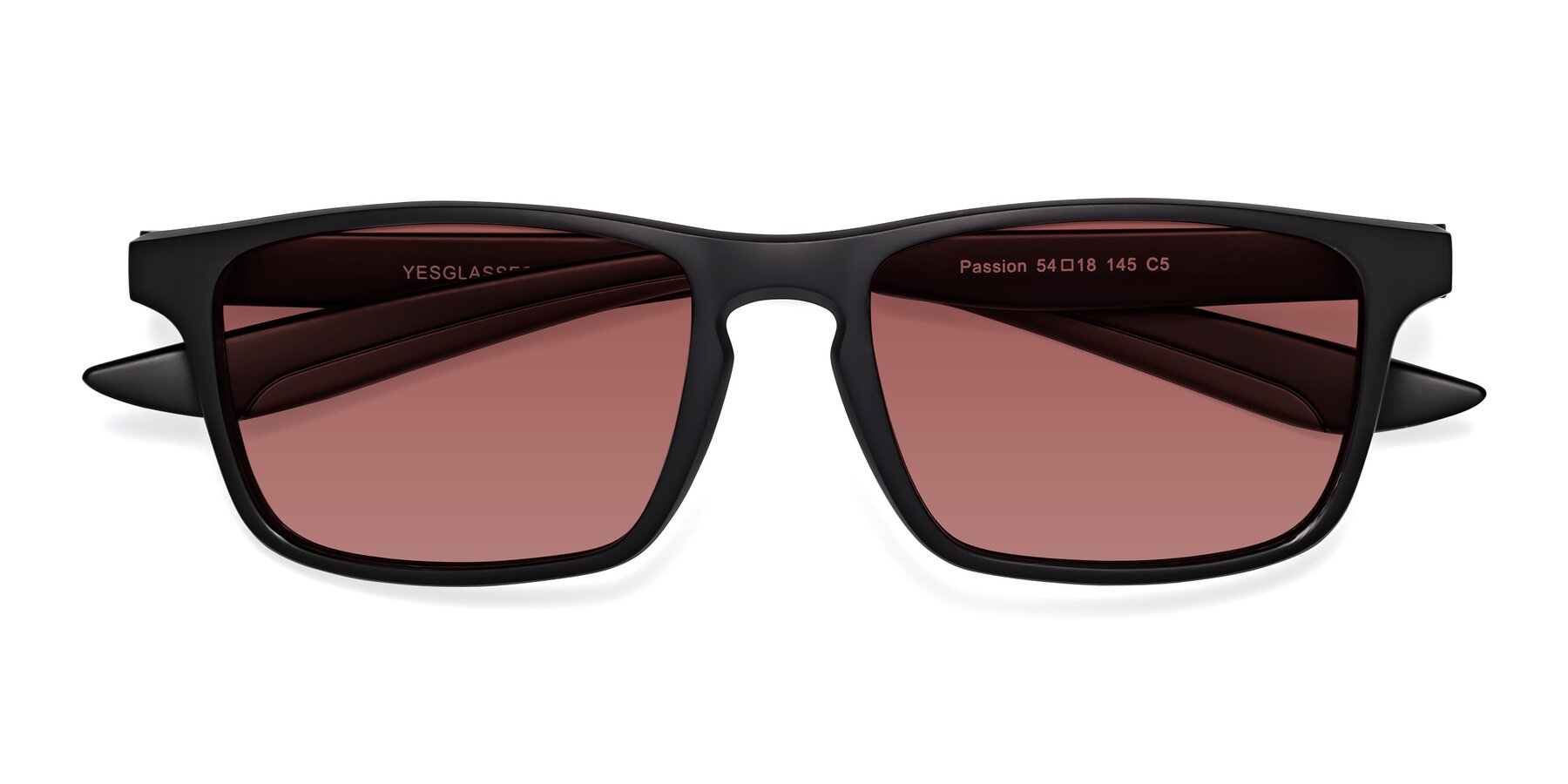 Folded Front of Passion in Matte Black-Coffee with Garnet Tinted Lenses