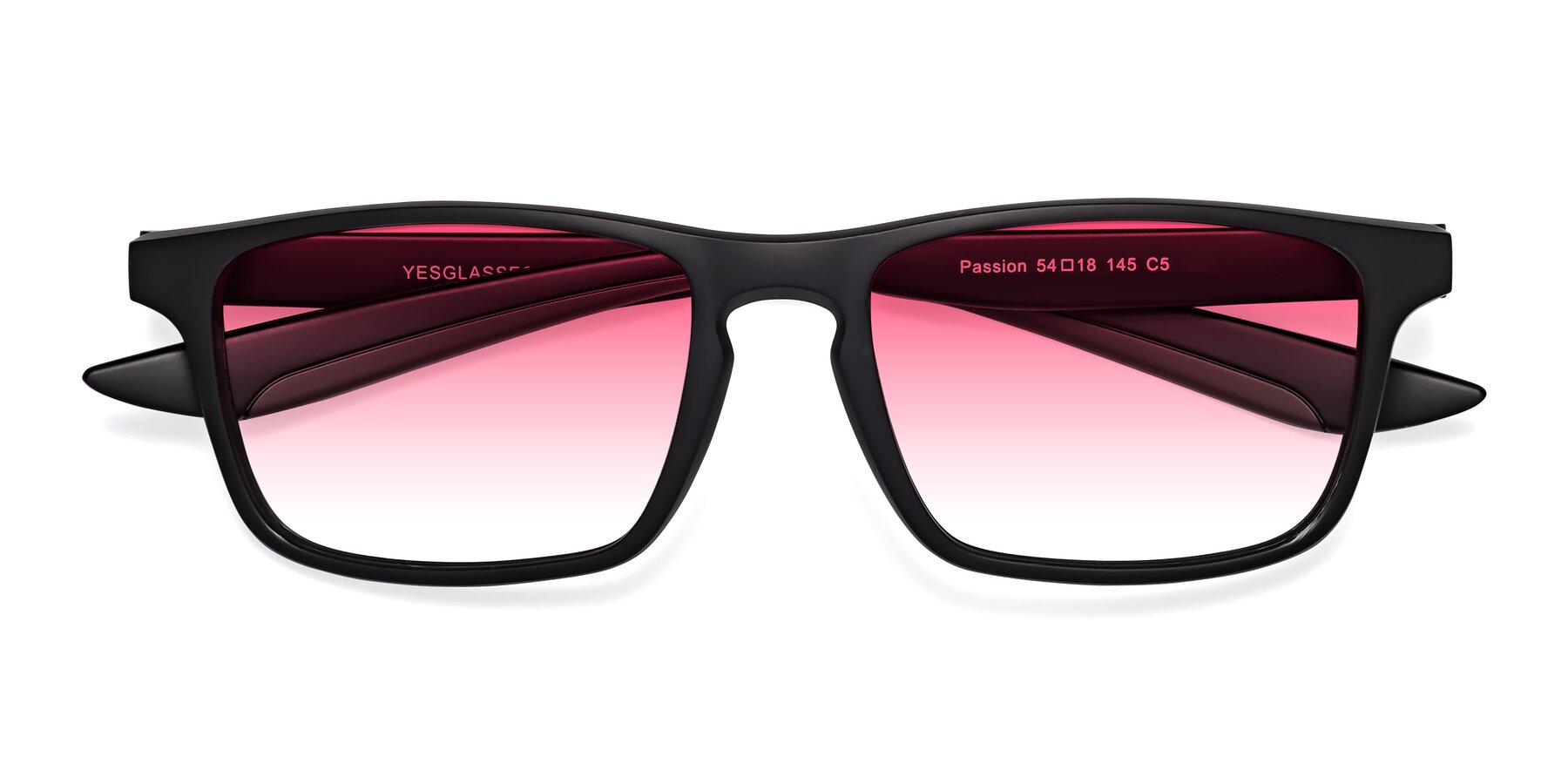 Folded Front of Passion in Matte Black-Coffee with Pink Gradient Lenses