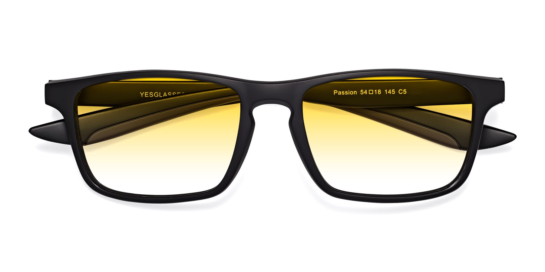 Folded Front of Passion in Matte Black-Coffee with Yellow Gradient Lenses