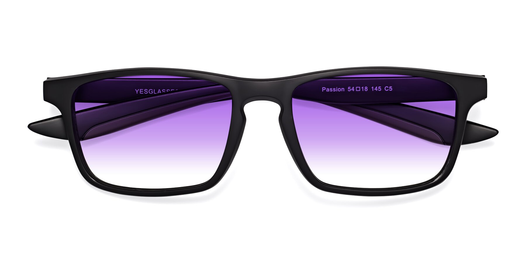 Folded Front of Passion in Matte Black-Coffee with Purple Gradient Lenses