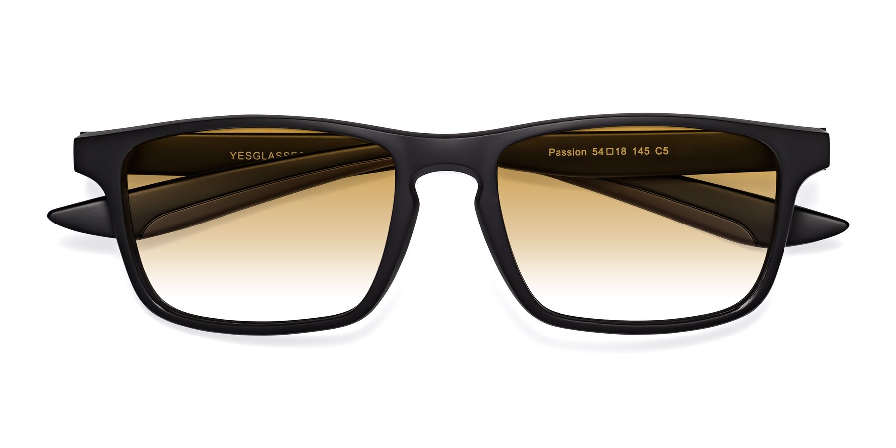 Folded Front of Passion in Matte Black-Coffee with Champagne Gradient Lenses