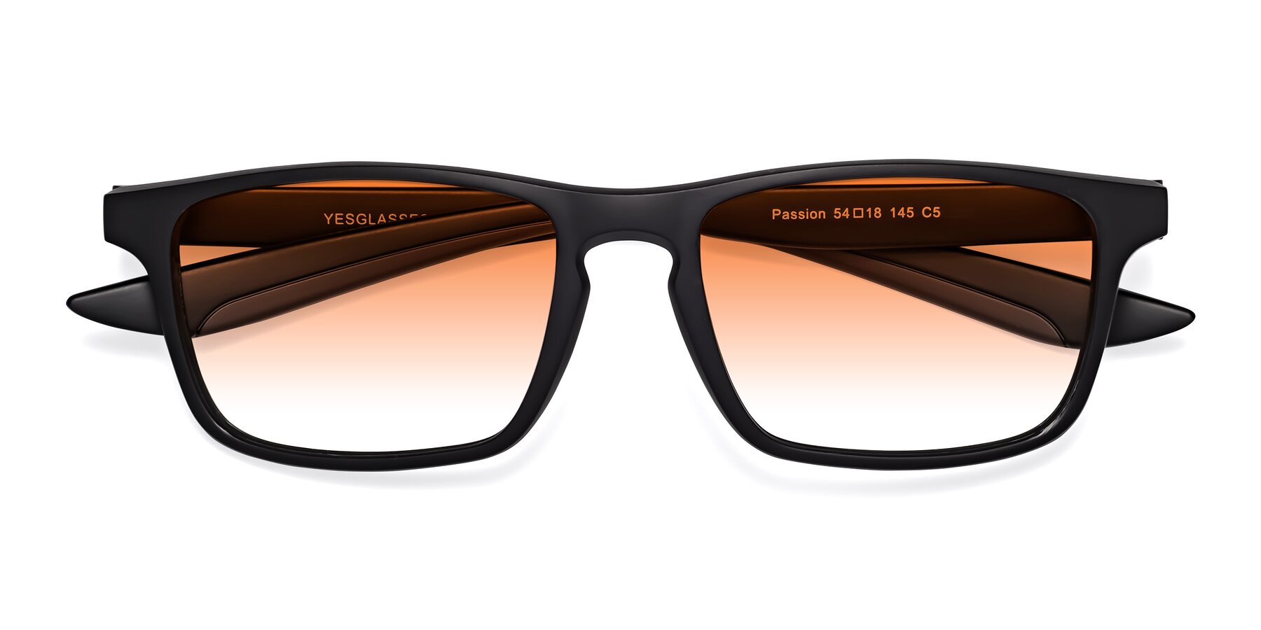 Folded Front of Passion in Matte Black-Coffee with Orange Gradient Lenses