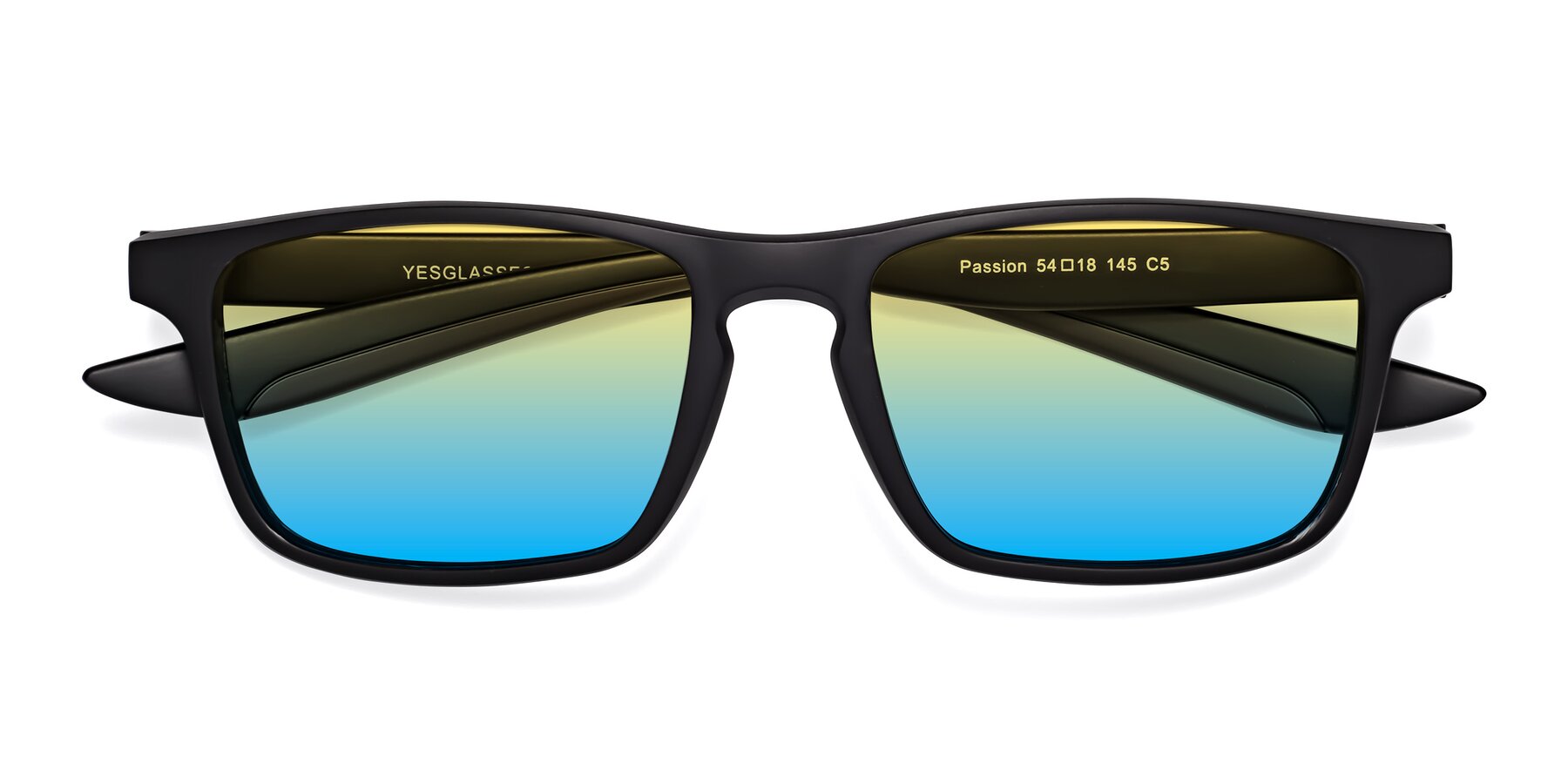 Folded Front of Passion in Matte Black-Coffee with Yellow / Blue Gradient Lenses
