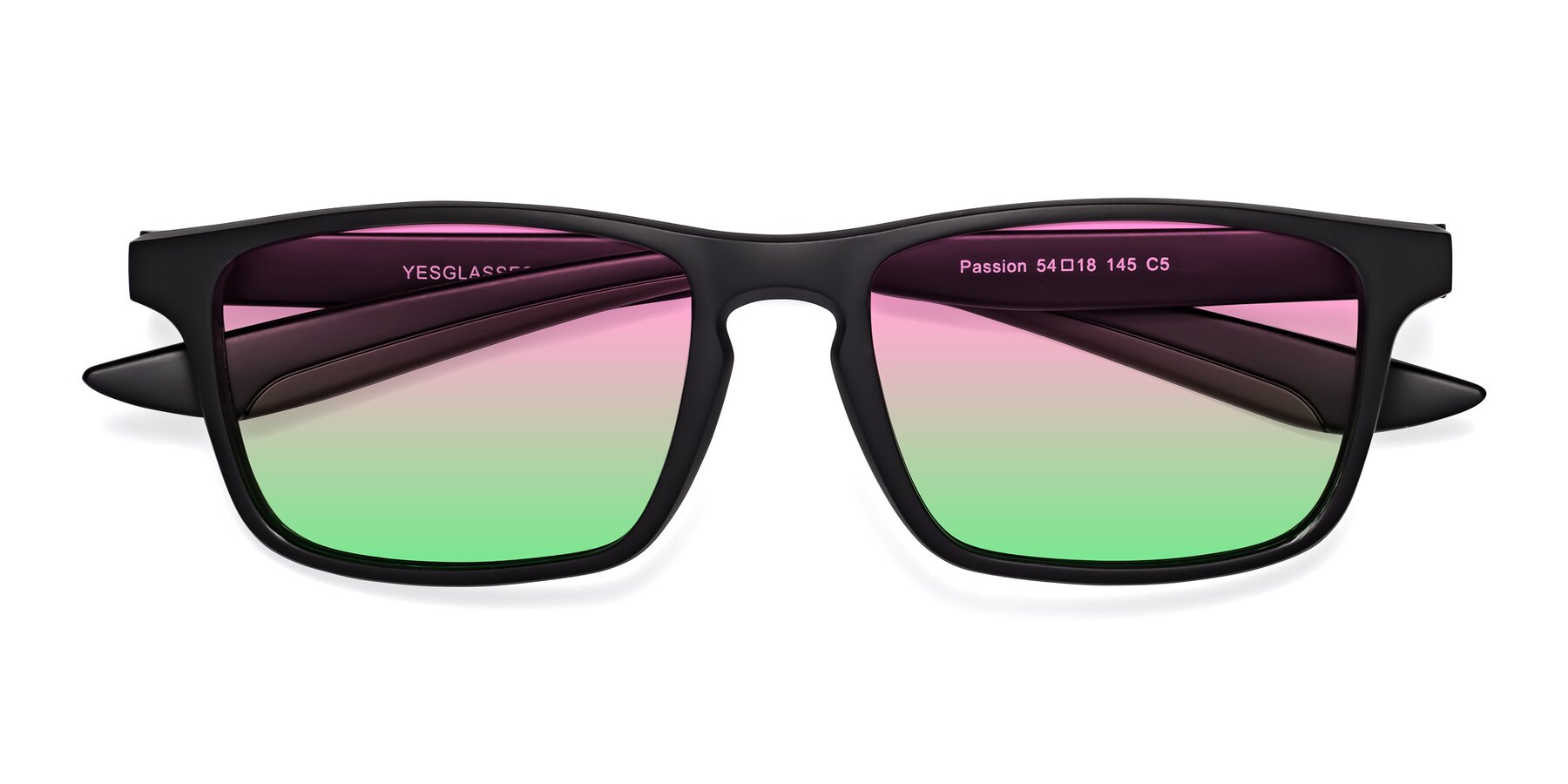 Folded Front of Passion in Matte Black-Coffee with Pink / Green Gradient Lenses