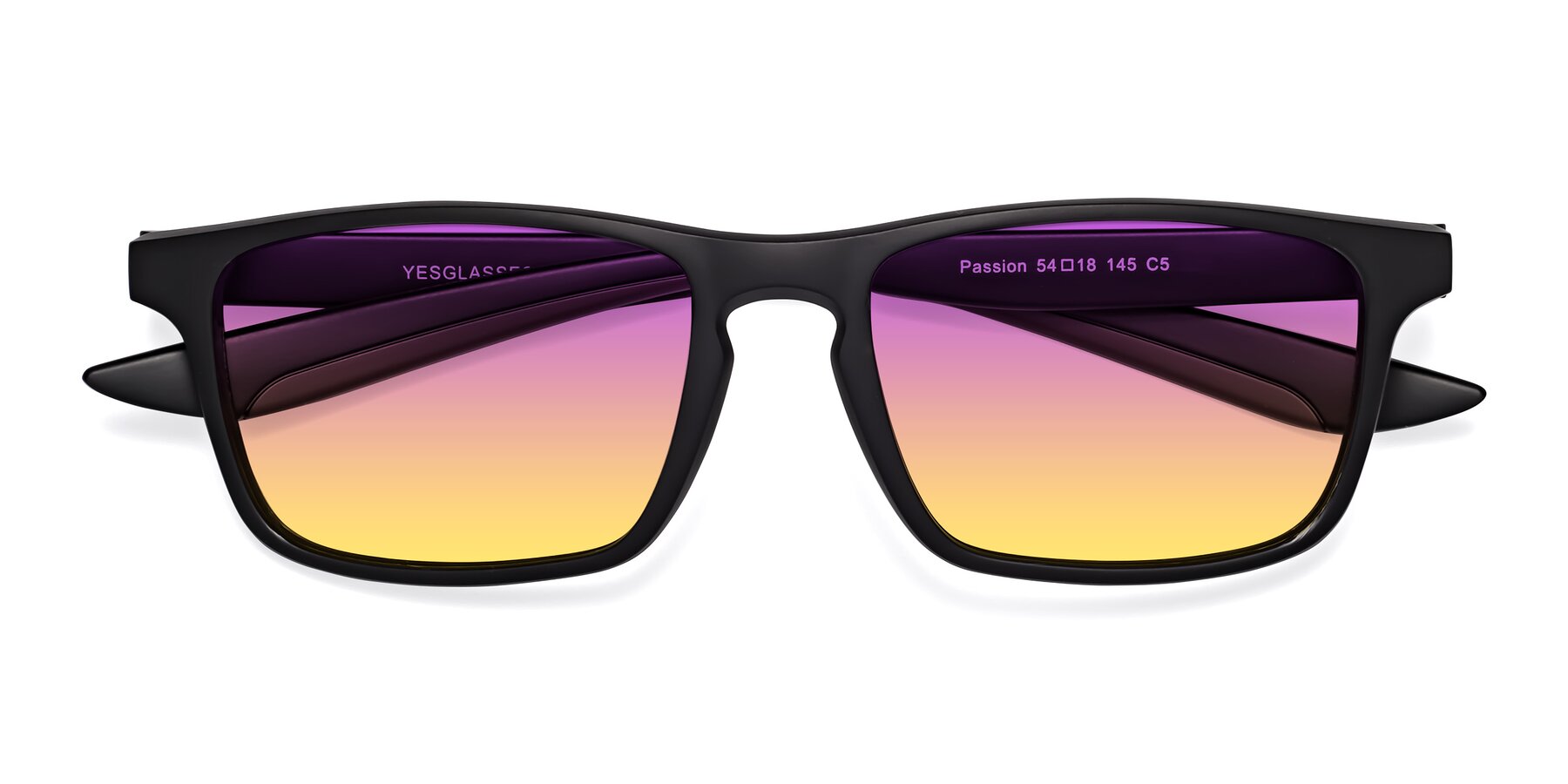 Folded Front of Passion in Matte Black-Coffee with Purple / Yellow Gradient Lenses