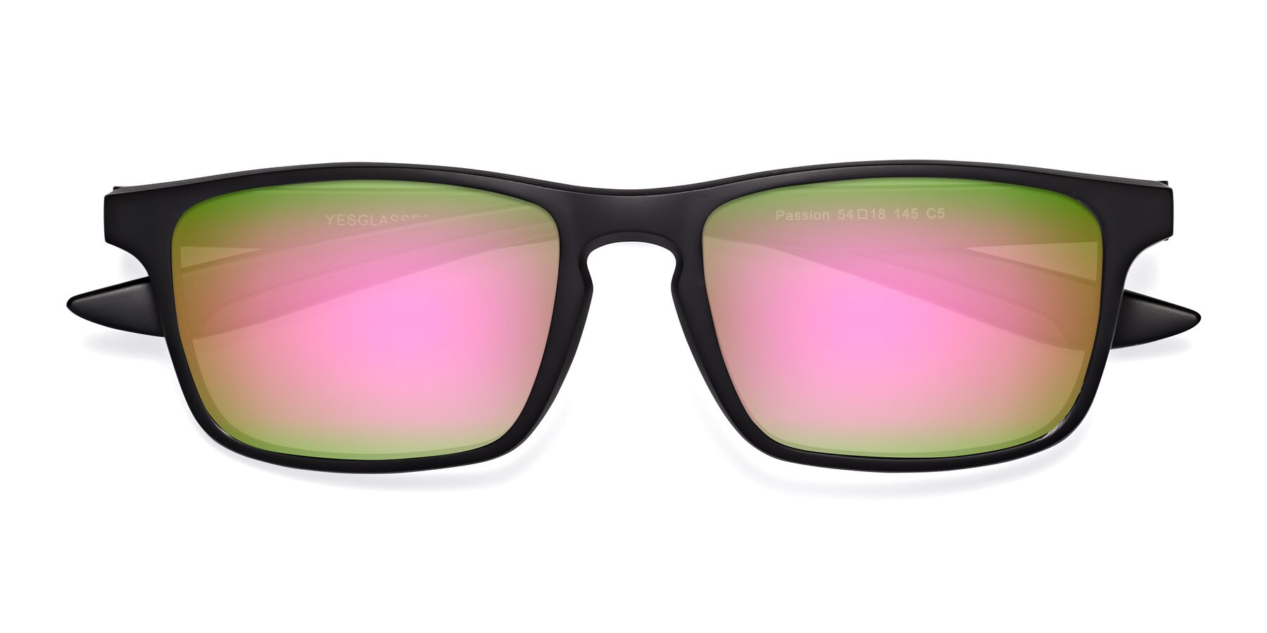 Folded Front of Passion in Matte Black-Coffee with Pink Mirrored Lenses