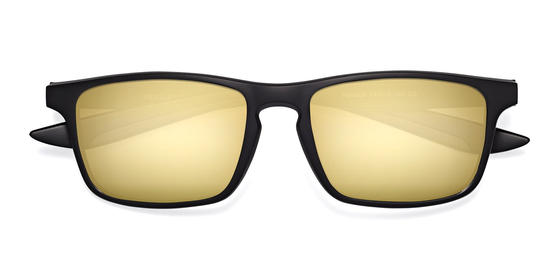 Folded Front of Passion in Matte Black-Coffee with Gold Mirrored Lenses