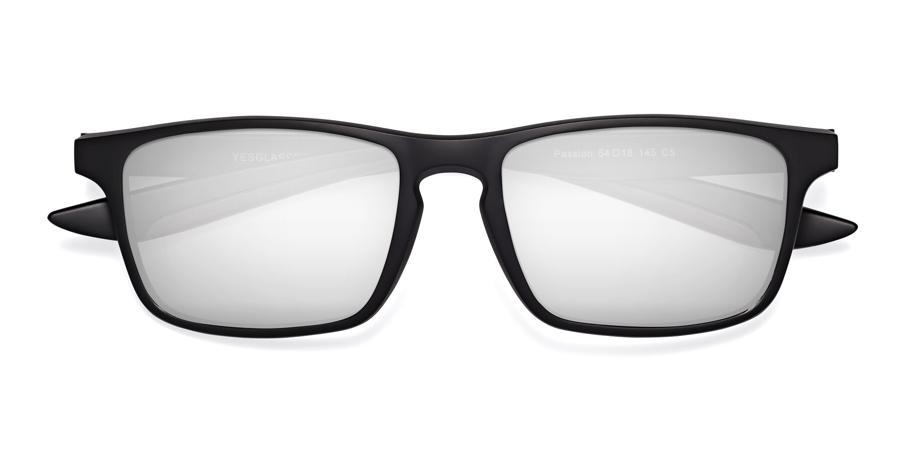 Folded Front of Passion in Matte Black-Coffee with Silver Mirrored Lenses