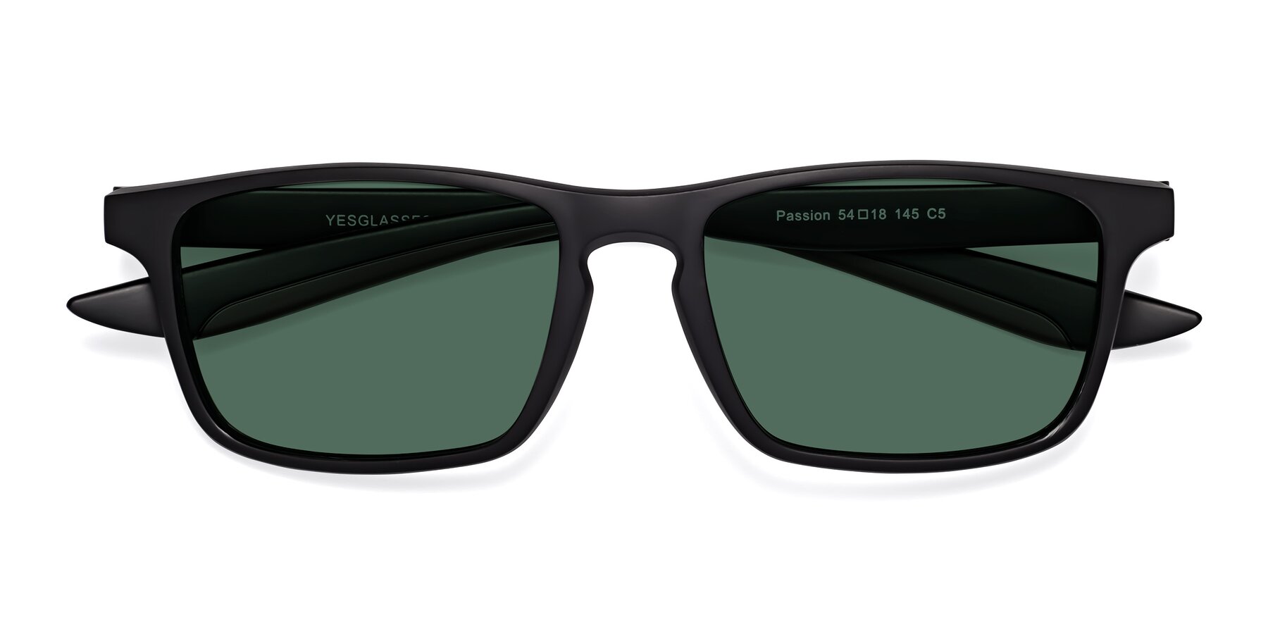 Folded Front of Passion in Matte Black-Coffee with Green Polarized Lenses