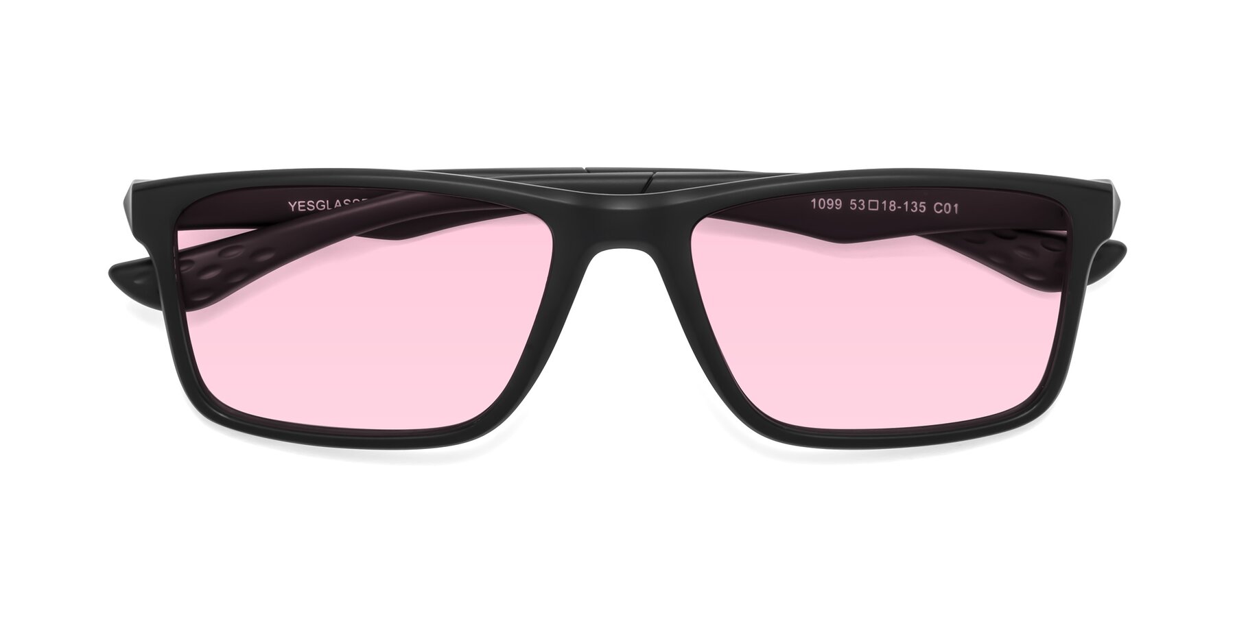 Folded Front of Engineer in Matte Black with Light Pink Tinted Lenses