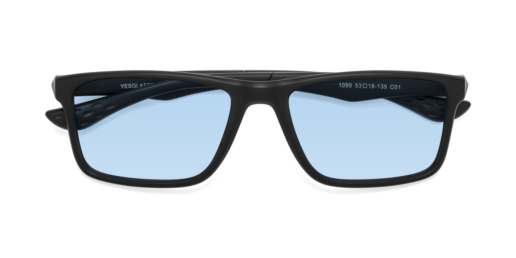 Folded Front of Engineer in Matte Black with Light Blue Tinted Lenses