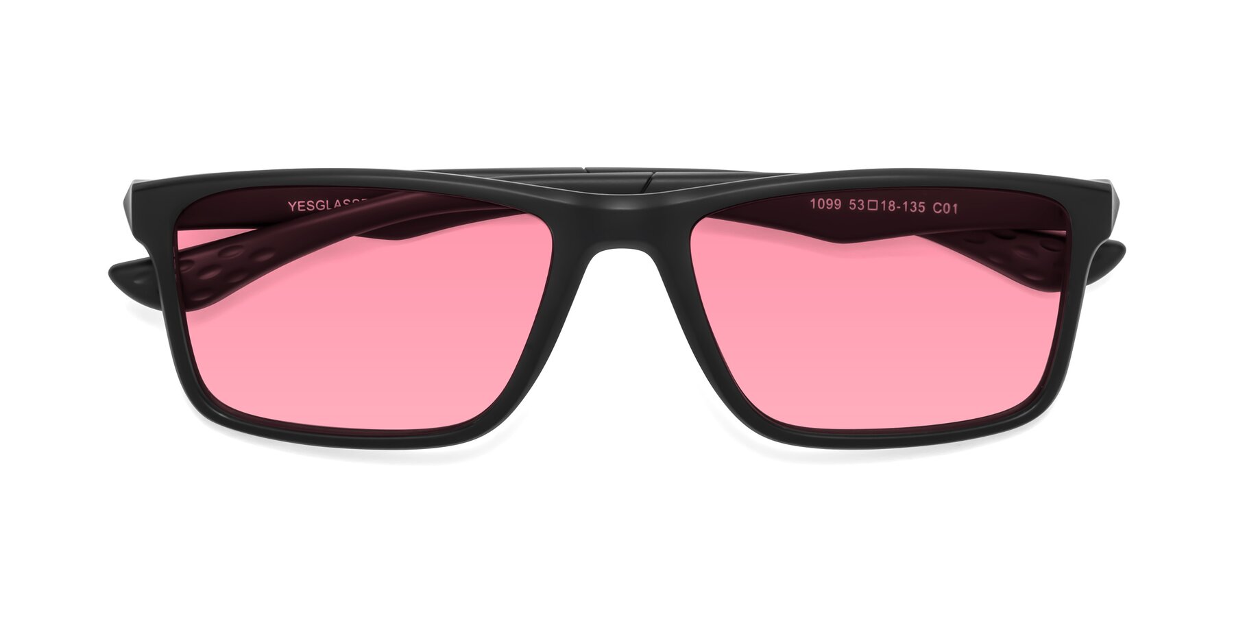 Folded Front of Engineer in Matte Black with Pink Tinted Lenses
