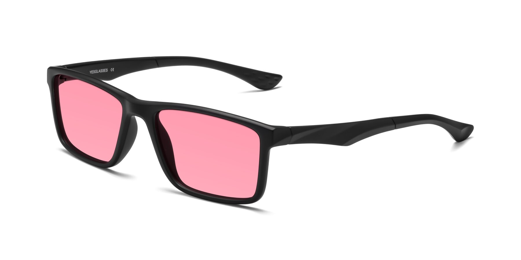 Angle of Engineer in Matte Black with Pink Tinted Lenses