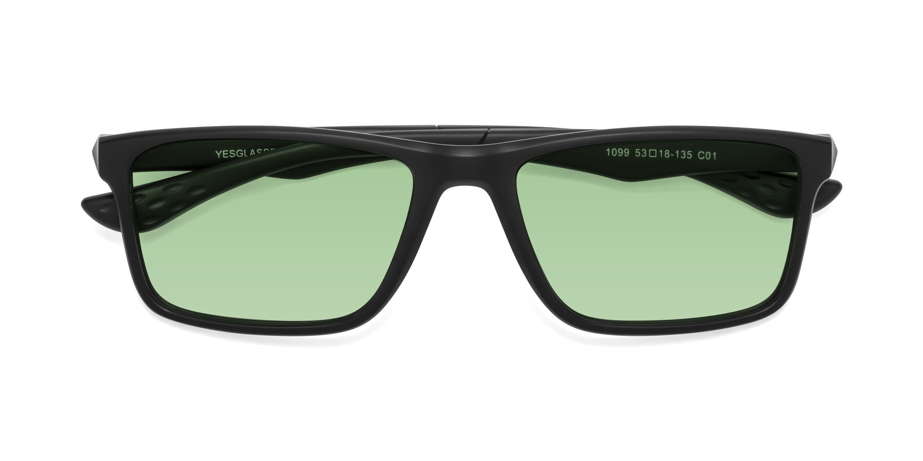 Folded Front of Engineer in Matte Black with Medium Green Tinted Lenses