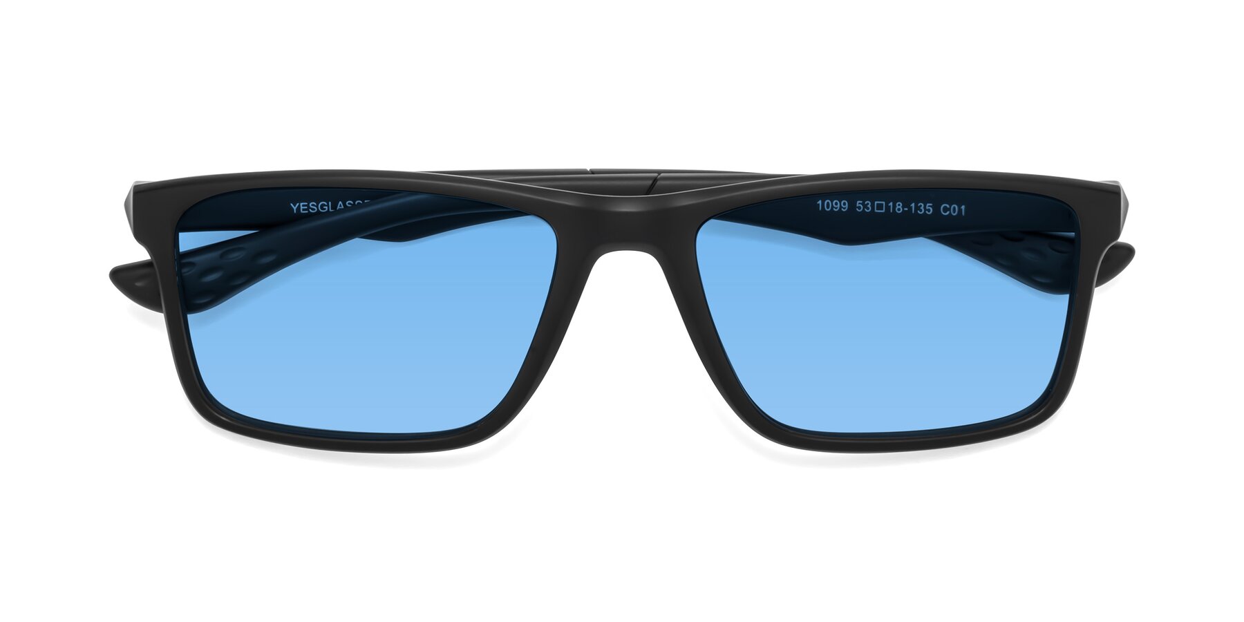Folded Front of Engineer in Matte Black with Medium Blue Tinted Lenses