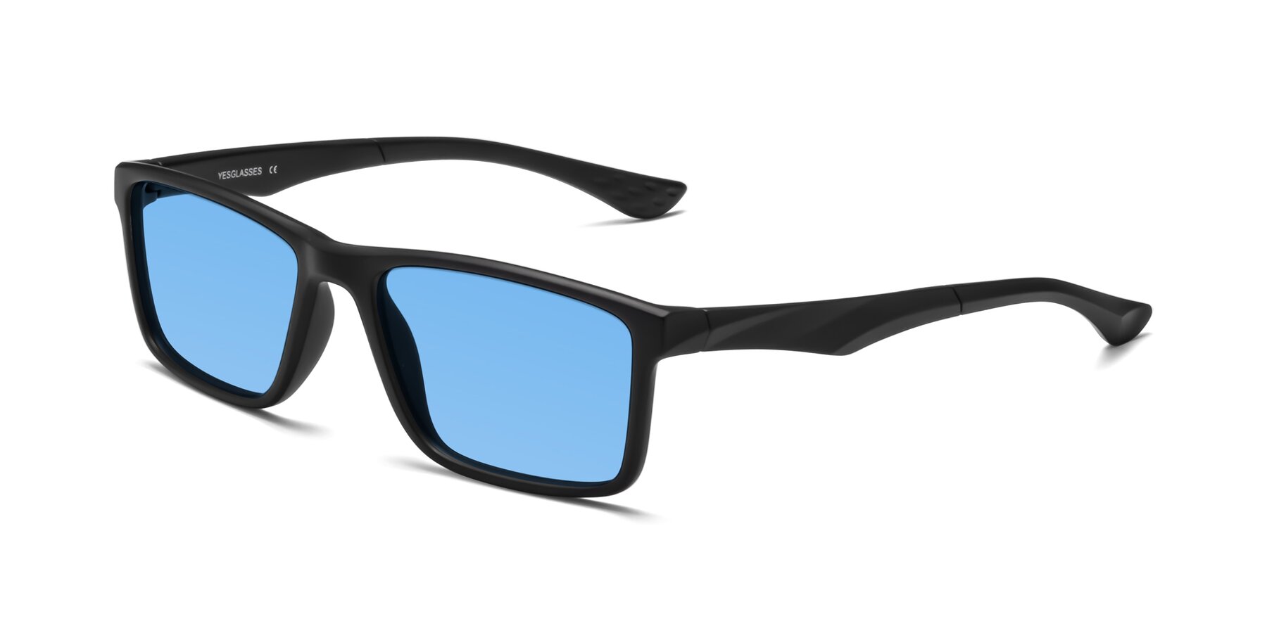 Angle of Engineer in Matte Black with Medium Blue Tinted Lenses
