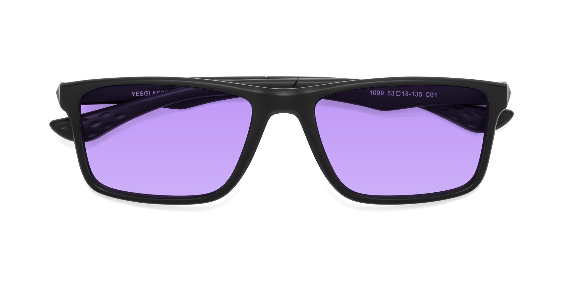Folded Front of Engineer in Matte Black with Medium Purple Tinted Lenses