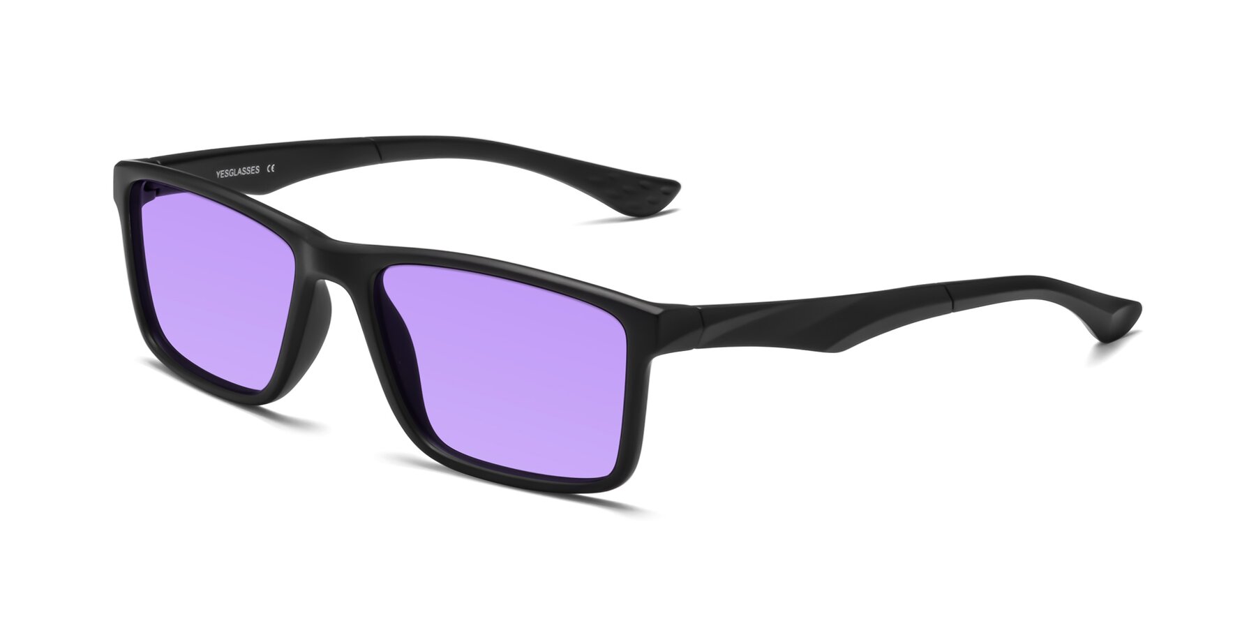 Angle of Engineer in Matte Black with Medium Purple Tinted Lenses