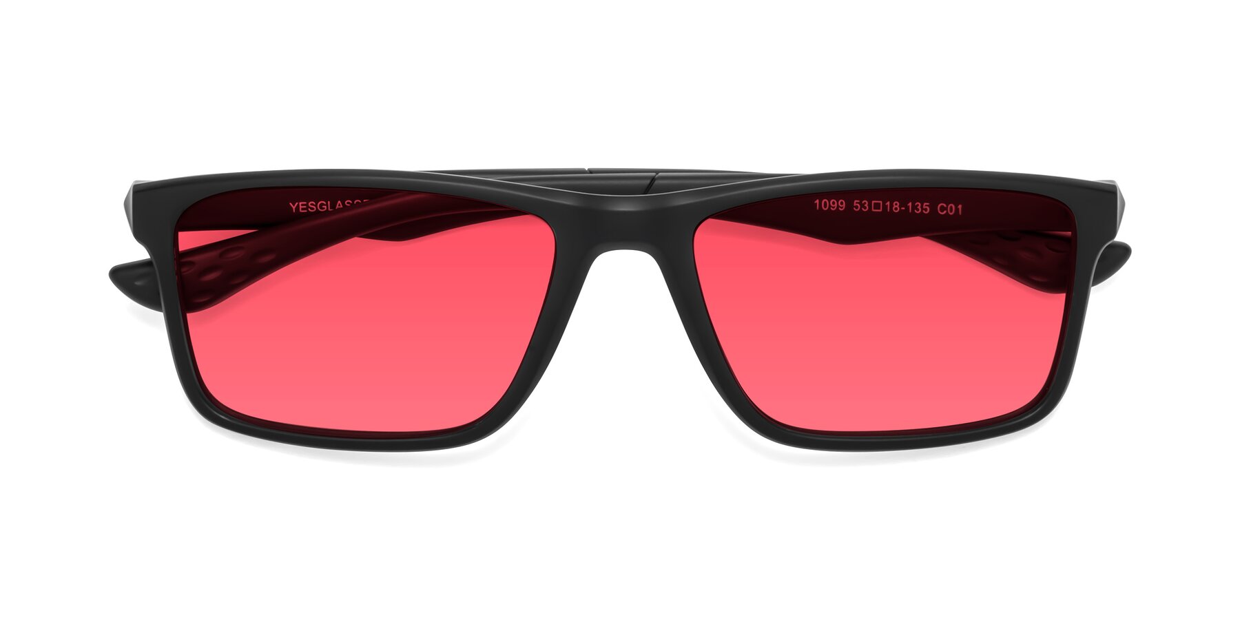 Folded Front of Engineer in Matte Black with Red Tinted Lenses