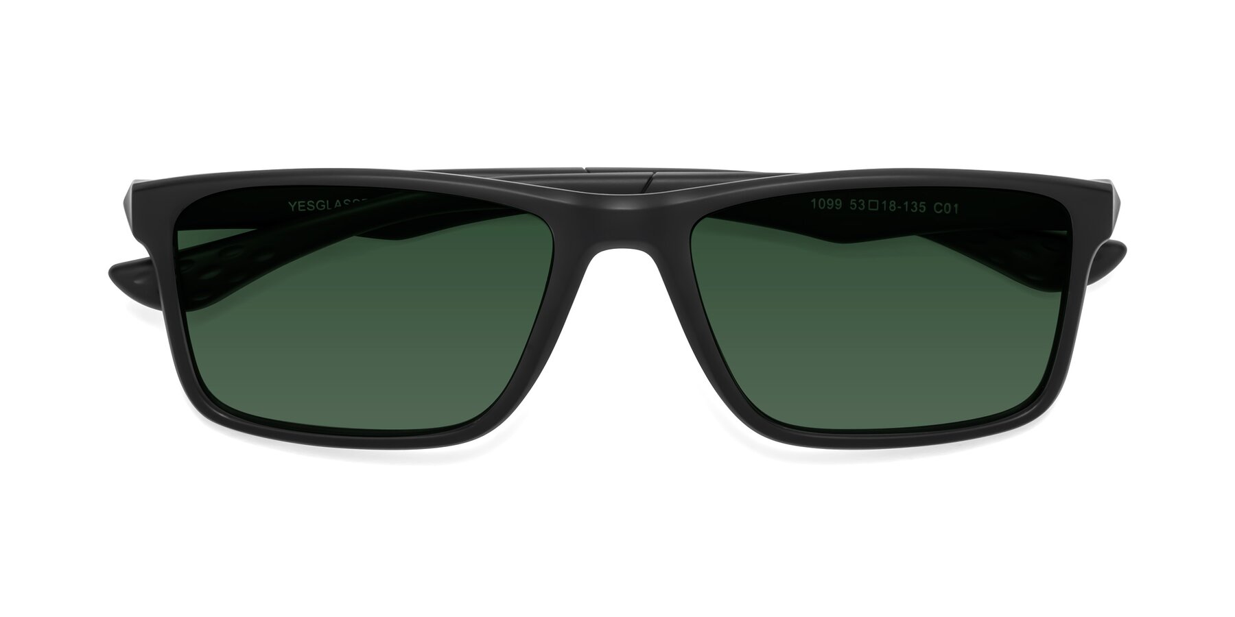 Folded Front of Engineer in Matte Black with Green Tinted Lenses